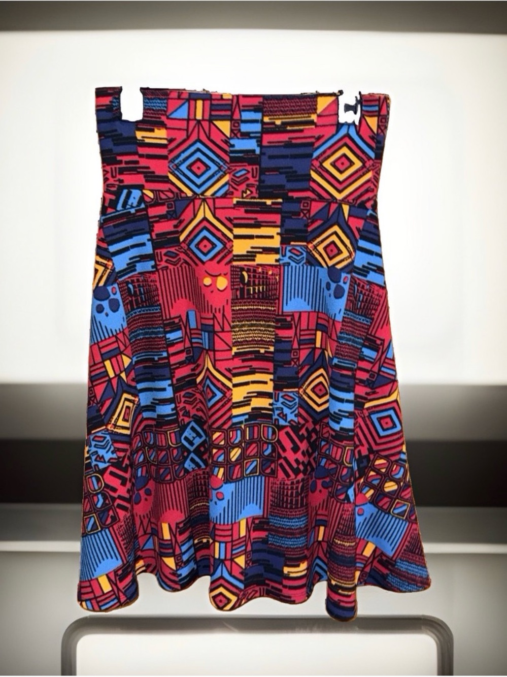 LuLaRoe Bold Geo Circle Skirt in Red, Blue, Yellow & Black-S-EC